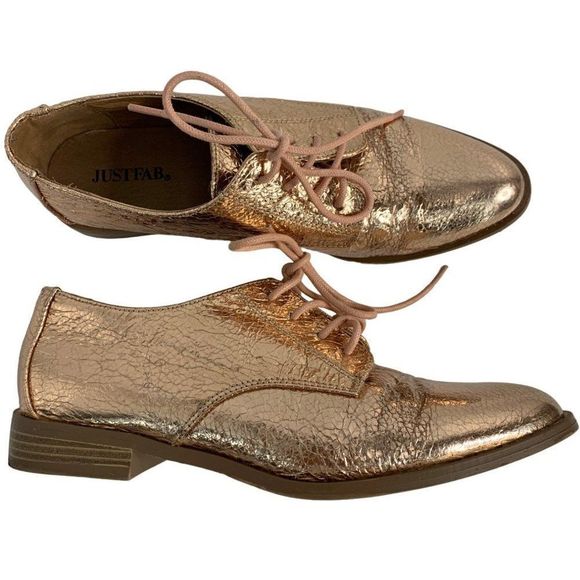 Just fab women’s Billie Jean oxford metallic size 6.5 5904 flats lace up pink - Picture 1 of 7